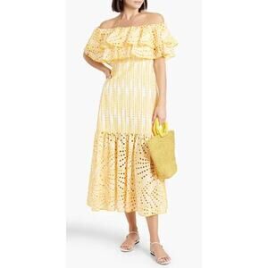 Charo Ruiz Ibiza Isabella Off Shoulder Ruffle Broderie Anglaise Yellow Dress